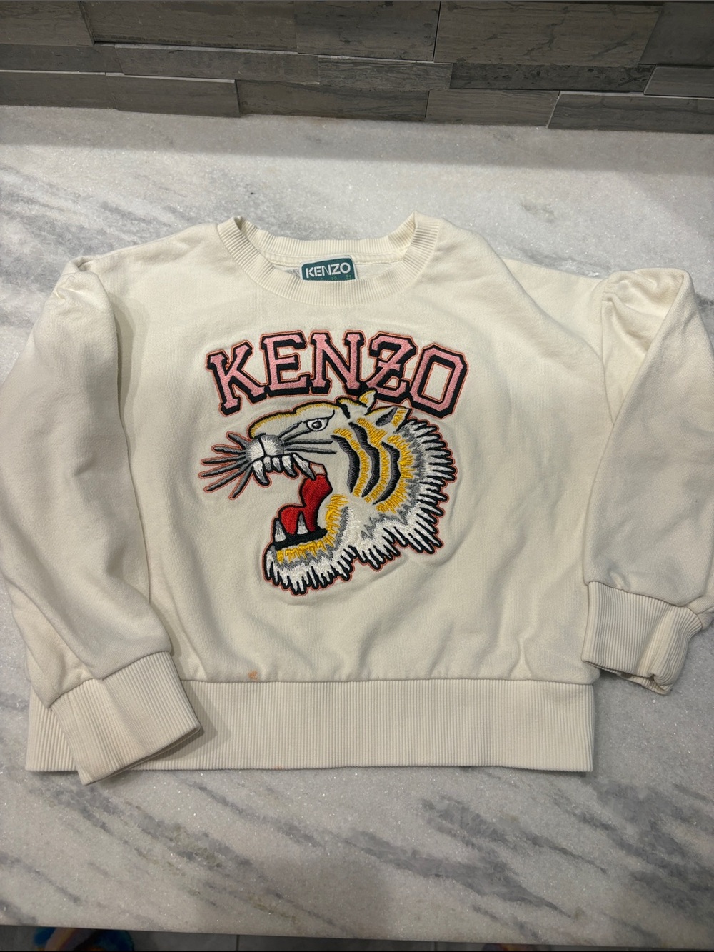 Kenzo Cream Kids Sweatshirt with Multicolor Tiger Patch